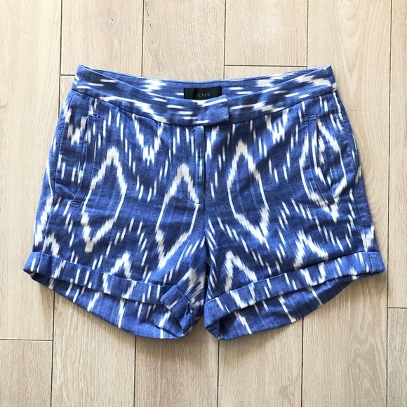 J. Crew Deep Lagoon Sunfaded Ikat Cuffed 4 Pocket Shorts Size 4 - Picture 1 of 10